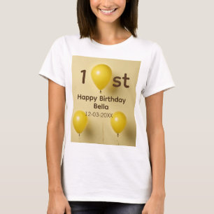 Yellow balloons 1st birthday add name date text T-Shirt