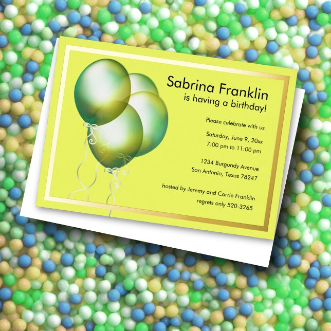 Yellow Balloons Birthday Party Invitation (Creator Uploaded)