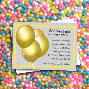 Yellow Balloons Birthday Party Invitation
