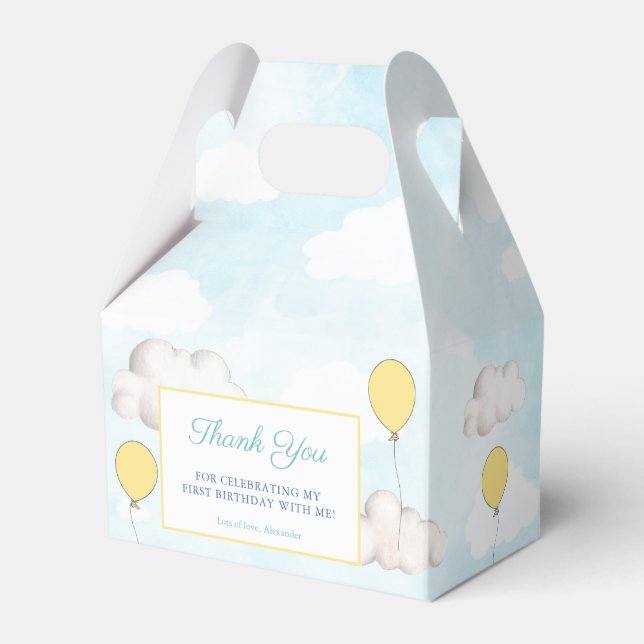 Yellow Balloons Clouds Birthday Christening Party Favour Box (Front Side)