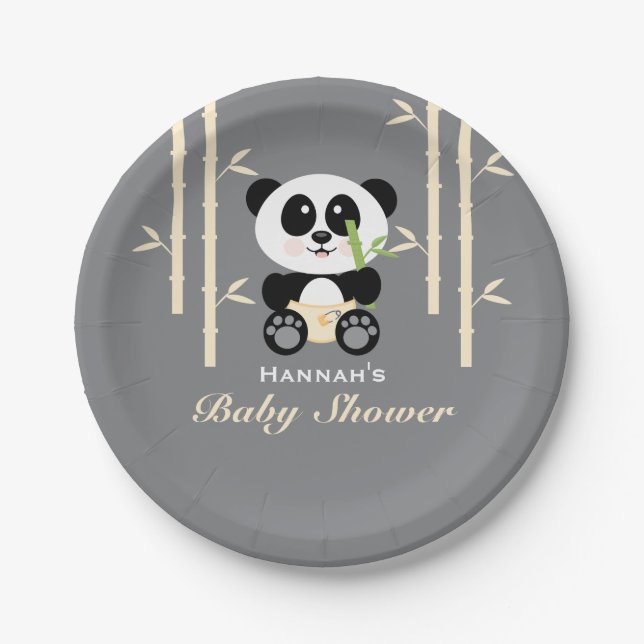 Yellow Bamboo Panda Baby Shower Paper Plate (Front)