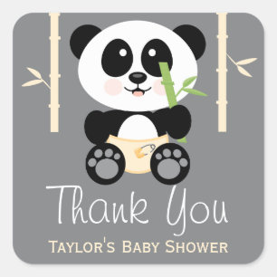 Yellow Bamboo Panda Baby Shower Thank You Stickers