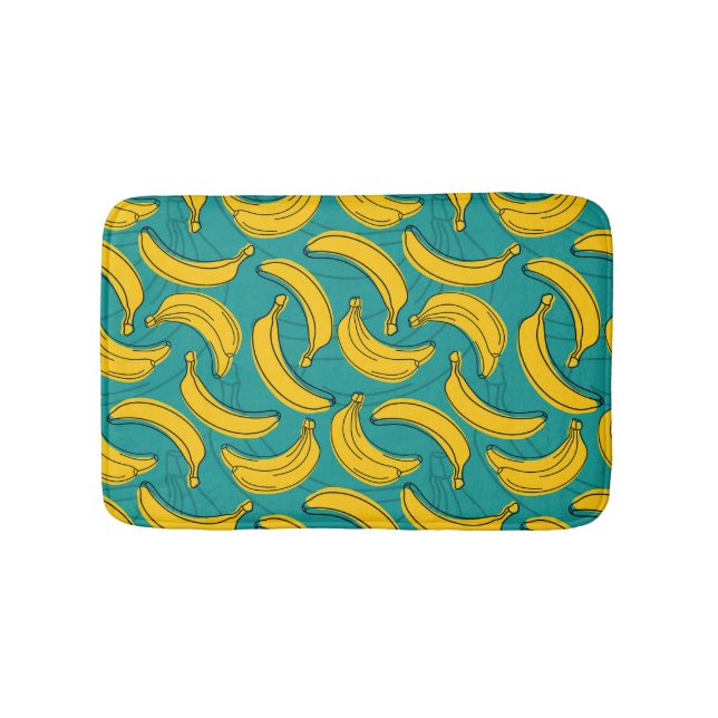 Yellow Banana: Black Outline Vintage Bath Mat (Front)