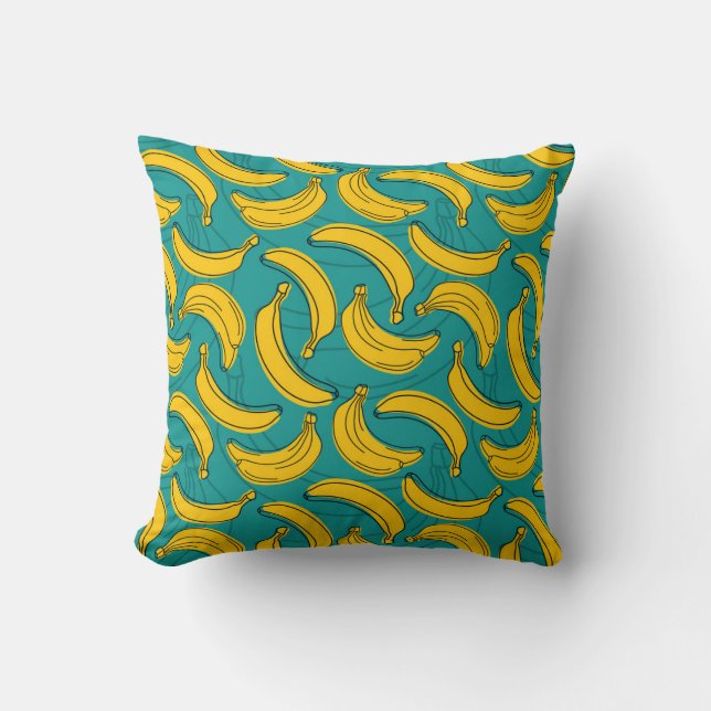 Yellow Banana: Black Outline Vintage Cushion (Front)