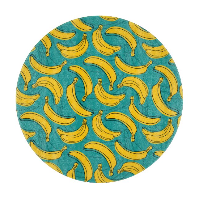 Yellow Banana: Black Outline Vintage Cutting Board (Front)