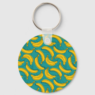 Yellow Banana: Black Outline Vintage Key Ring