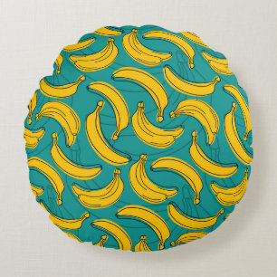Yellow Banana: Black Outline Vintage Round Cushion