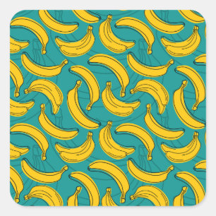 Yellow Banana: Black Outline Vintage Square Sticker