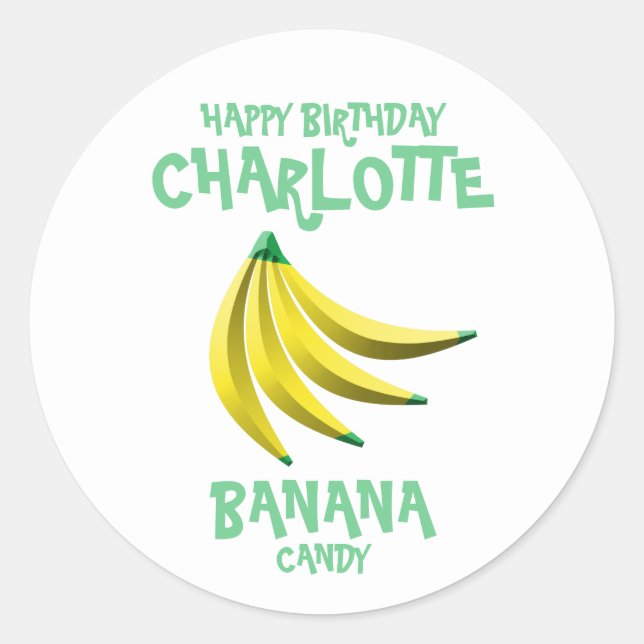 Yellow Banana Candy Happy Birthday Classic Round Sticker (Front)