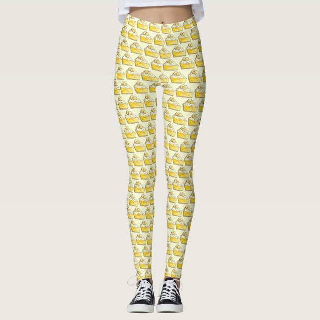 Yellow Banana Cream Creme Pie Slice Foodie Dessert Leggings (Front)