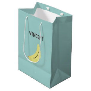 Yellow banana drawing blue personalised medium gift bag