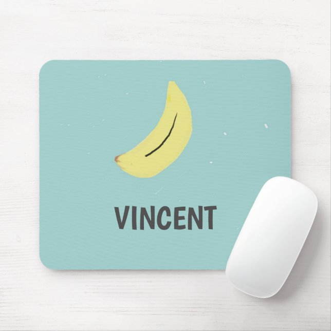 Yellow banana drawing blue personalised mouse mat (With Mouse)