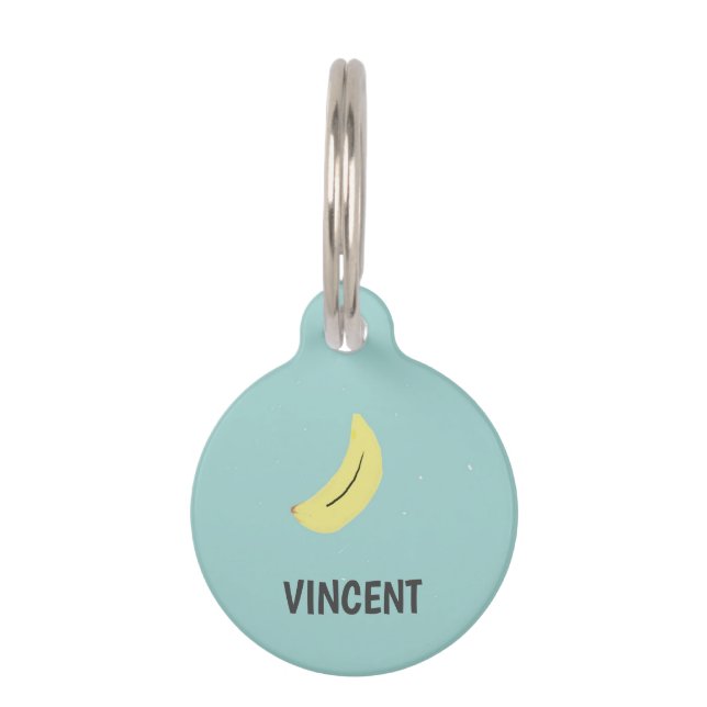 Yellow banana drawing blue personalised pet tag (Front)