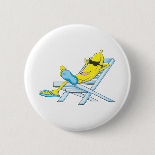 Yellow Banana Relax Sit on Beach Lounge Chair 6 Cm Round Badge