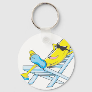 Yellow Banana Relax Sit on Beach Lounge Chair Key Ring
