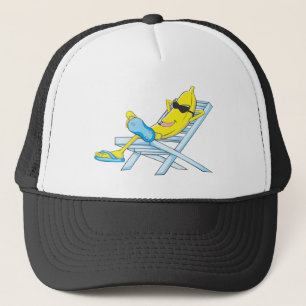 Yellow Banana Relax Sit on Beach Lounge Chair Trucker Hat