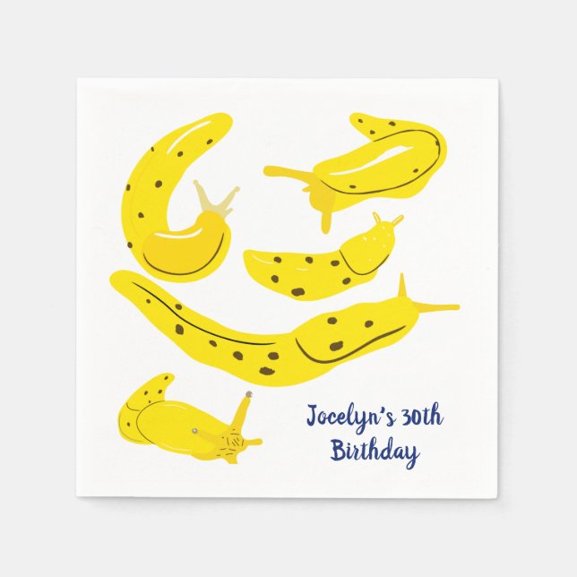 Yellow Banana Slugs Personalised Party Napkin (Front)