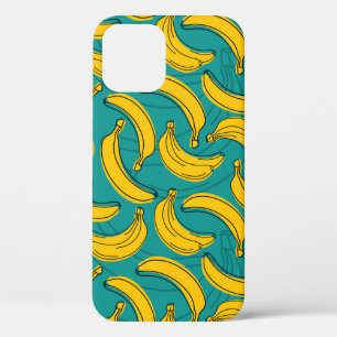 yellow banana with black outline seamless pattern  iPhone 12 case