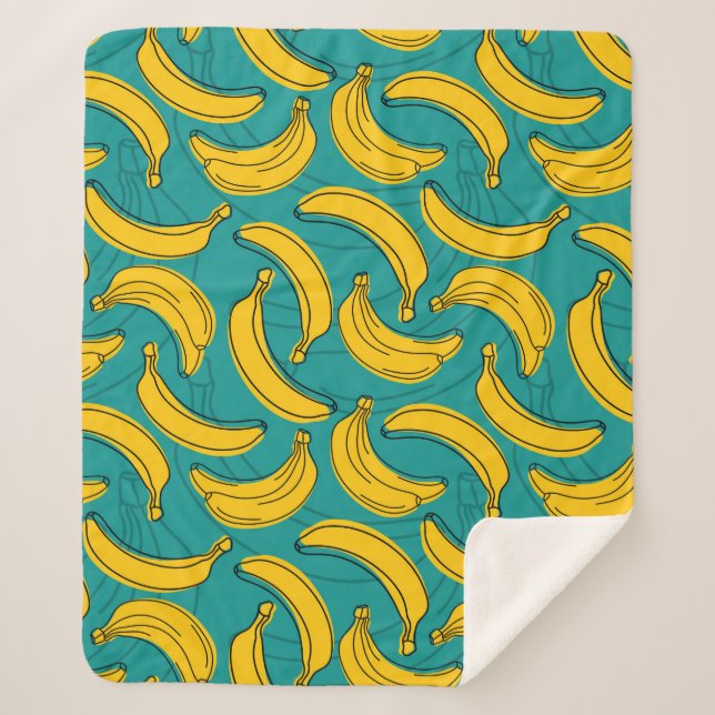 yellow banana with black outline seamless pattern  sherpa blanket (Front)