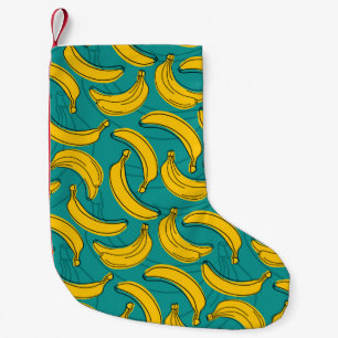 yellow banana with black outline seamless pattern small christmas stocking