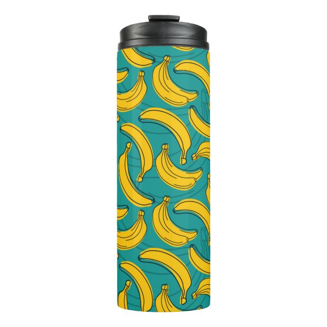 yellow banana with black outline seamless pattern  thermal tumbler (Front)