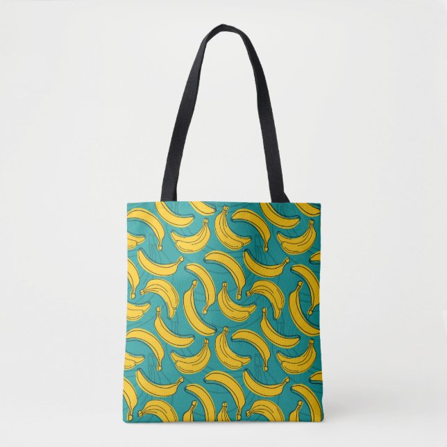 yellow banana with black outline seamless pattern  tote bag (Front)