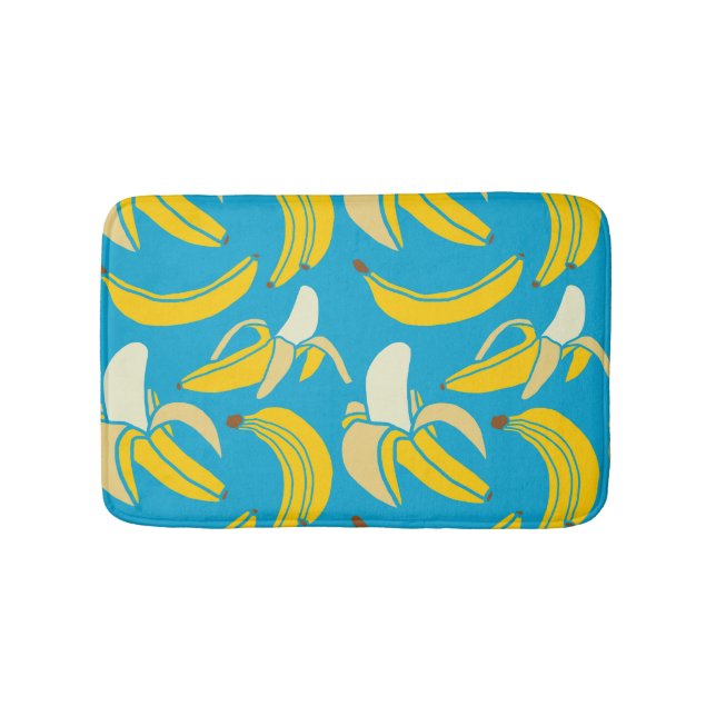 Yellow bananas, blue background pattern bath mat (Front)