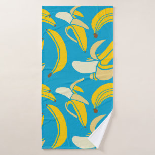 Yellow bananas, blue background pattern bath towel