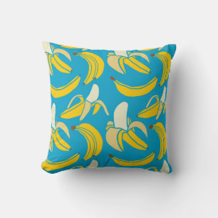 Yellow bananas, blue background pattern cushion