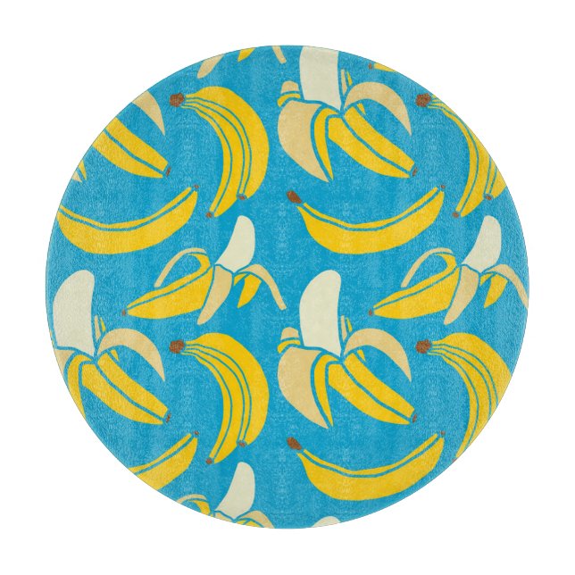 Yellow bananas, blue background pattern cutting board (Front)