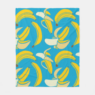 Yellow bananas, blue background pattern fleece blanket