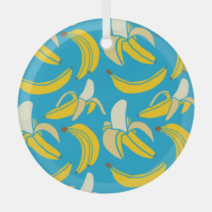 Yellow bananas, blue background pattern glass tree decoration
