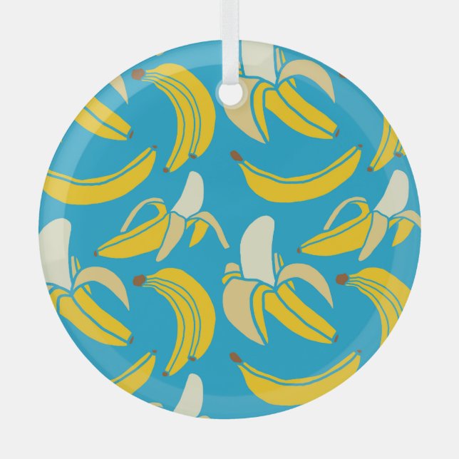 Yellow bananas, blue background pattern glass tree decoration (Front)