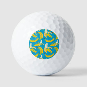 Yellow bananas, blue background pattern golf balls