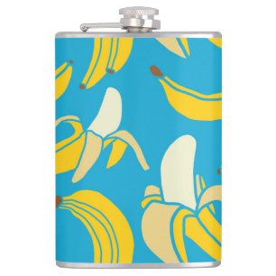 Yellow bananas, blue background pattern hip flask