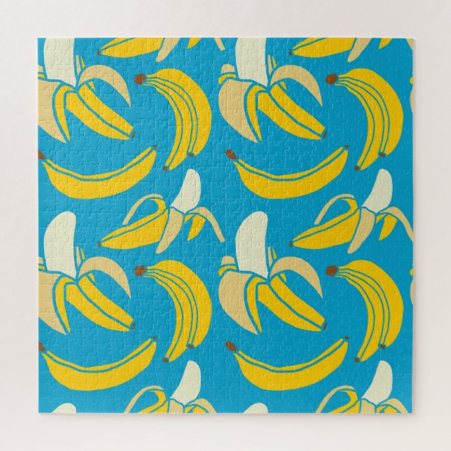 Yellow bananas, blue background pattern jigsaw puzzle (Vertical)