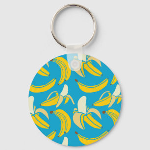 Yellow bananas, blue background pattern key ring