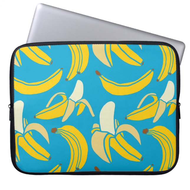 Yellow bananas, blue background pattern laptop sleeve (Front)