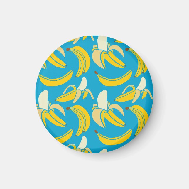 Yellow bananas, blue background pattern magnet (Front)