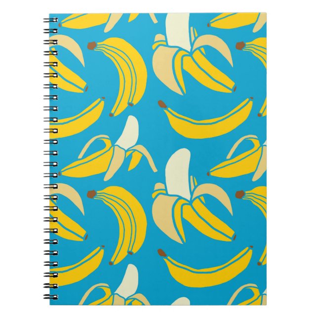Yellow bananas, blue background pattern notebook (Front)