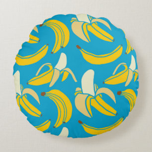 Yellow bananas, blue background pattern round cushion