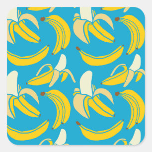 Yellow bananas, blue background pattern square sticker