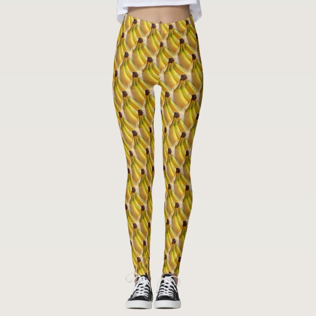 Yellow Bananas Pattern Funny Leggings (Front)