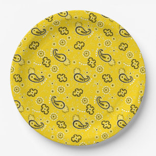 Yellow Bandanna Cowboy Rustic Modern Adventure Paper Plate