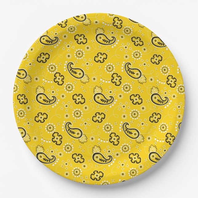 Yellow Bandanna Cowboy Rustic Modern Adventure Paper Plate (Front)