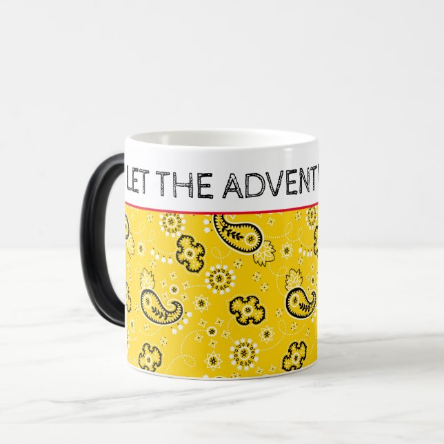 Yellow Bandanna LET THE ADVENTURE BEGIN Souvenir Magic Mug (Front Left)