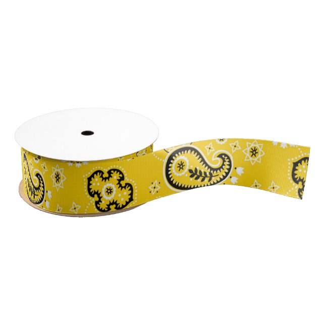 Yellow Bandanna Modern Cowboy Gift Wrap Grosgrain Ribbon (Spool)