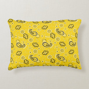 Yellow Bandanna Pattern Modern Retro Colourful Fun Decorative Cushion