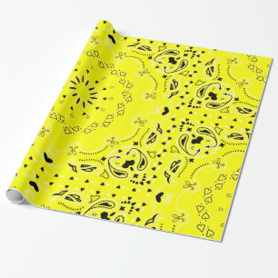 yellow bandanna print cowgirl hearts wrapping paper