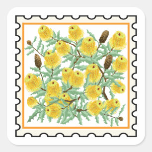 Yellow Banksias Australian stamp art Square Sticker